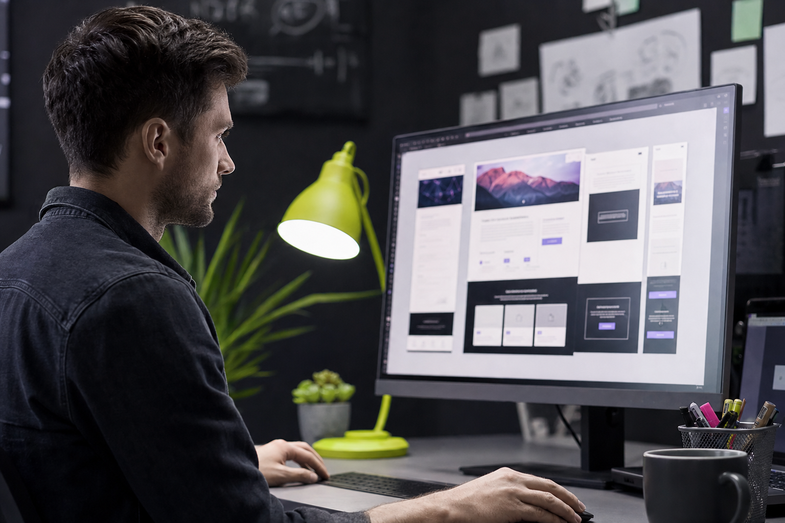Web designer building a responsive website interface